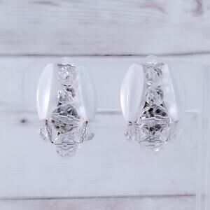 Vintage Clip On Earrings Stamped West Germany Off White & Clear Statement
